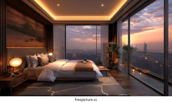 Comfy Bedroom with City Night View