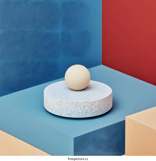 Abstract Geometric 3D Rendering with Sphere and Colorful Platforms