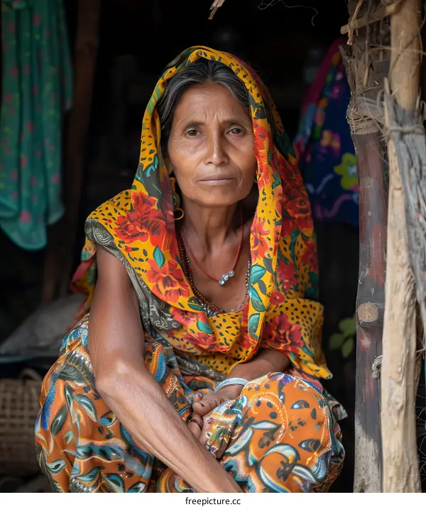 Portrait of a woman in a colorful headscarf