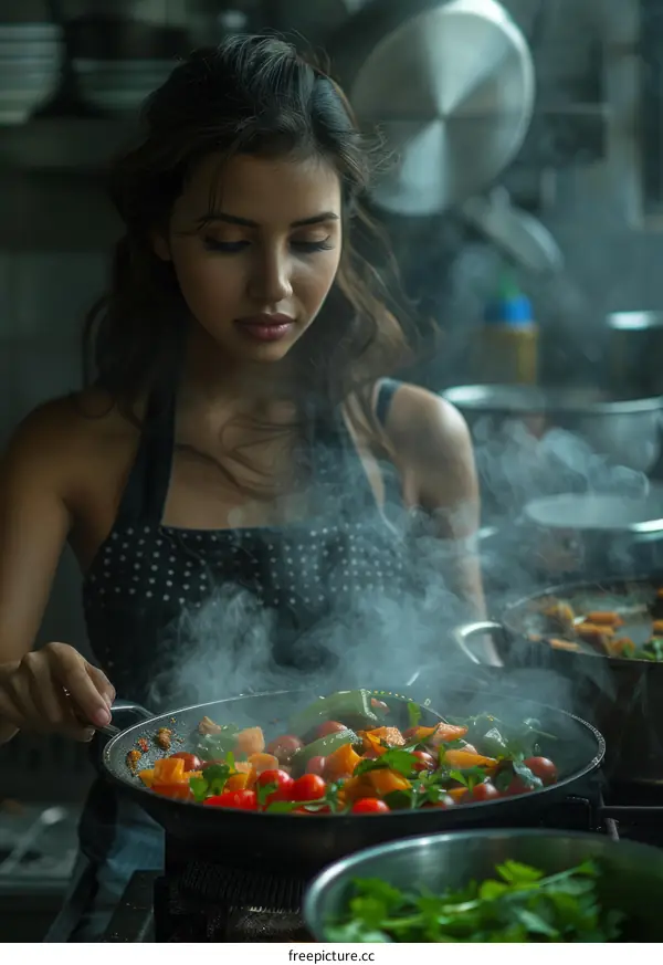 Young woman cooking in a kitchen