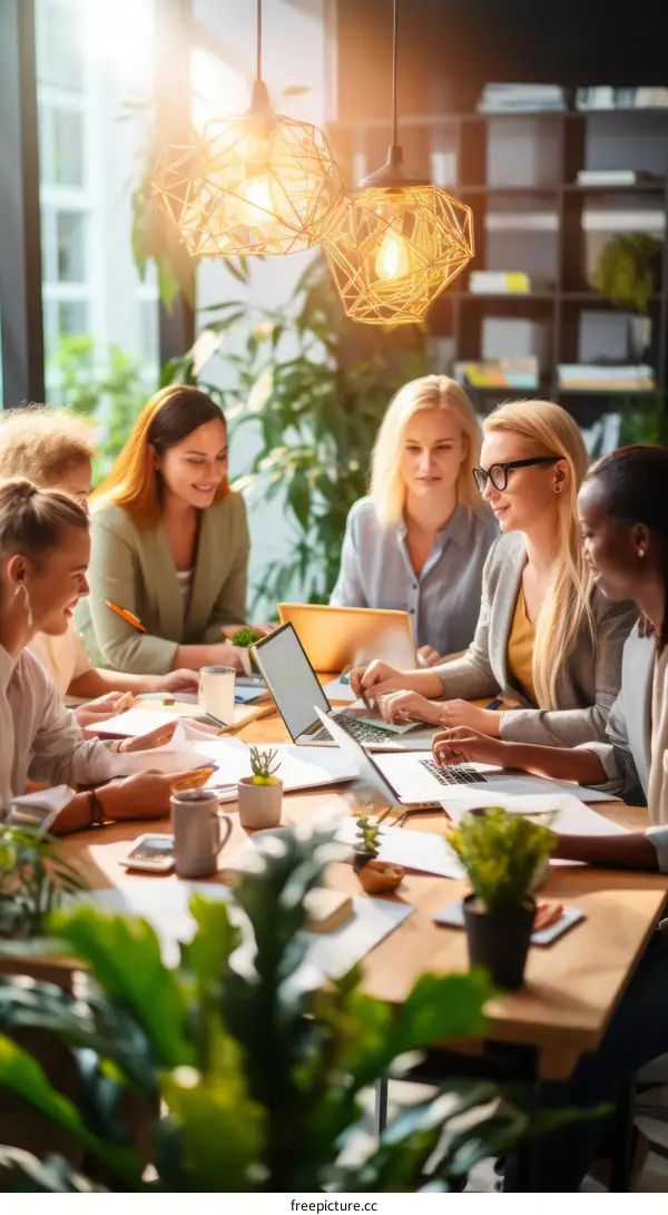 Diverse group of businesswomen having a meeting in a modern office