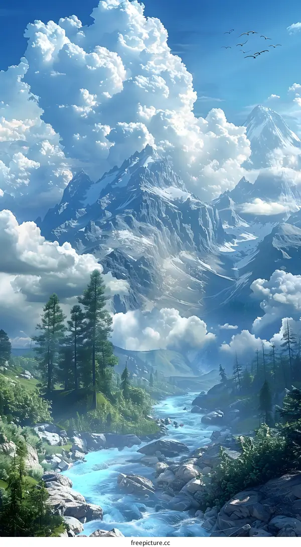 Fantasy mountains, rivers and forests