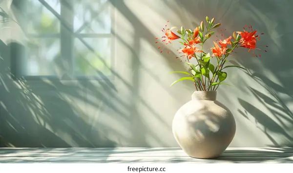 Sunlight Illuminating a Vase of Flowers in a Room