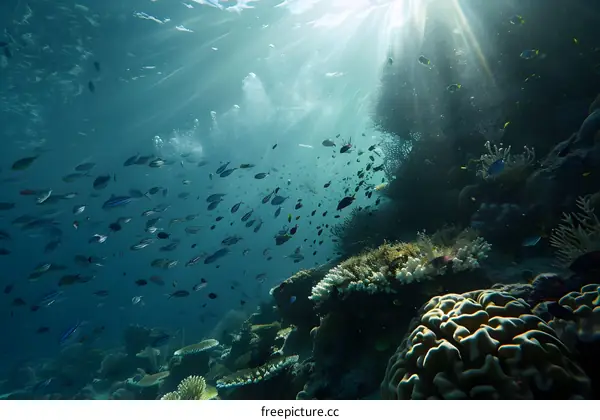 Underwater Coral Reef with Sunlight Rays