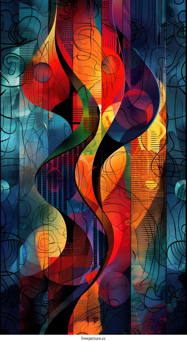 Colorful abstract painting with geometric shapes