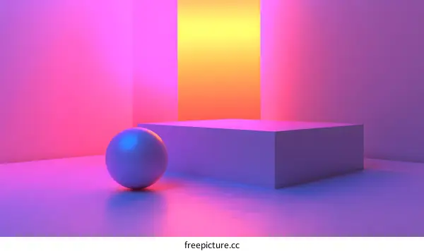 Neon Light Background with Sphere and Platform