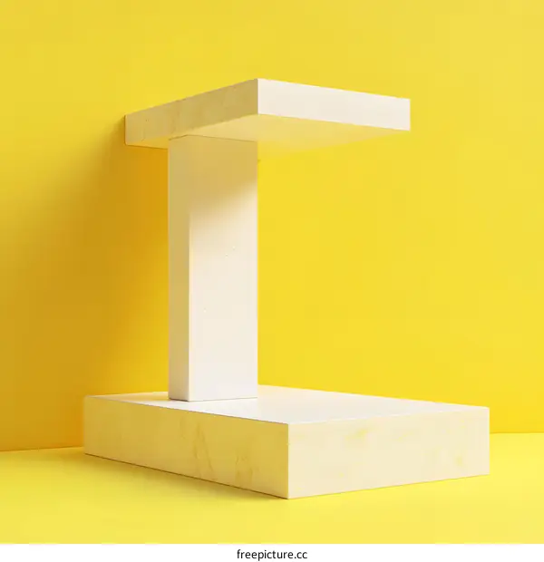 Minimalist White Marble Platform on Yellow Background