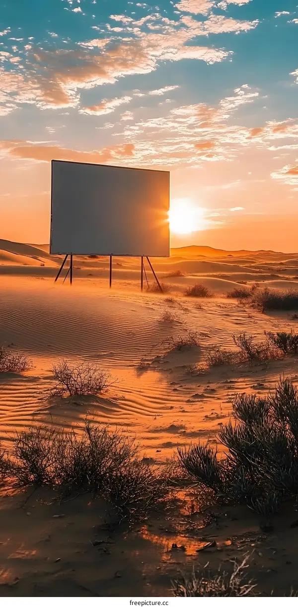 Blank Billboard in Desert at Sunset