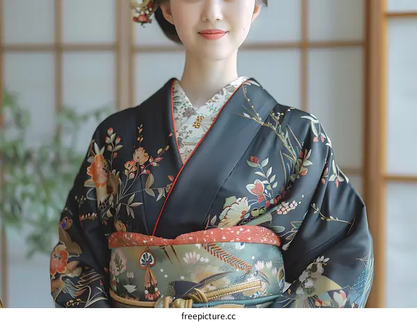 Portrait of a Japanese woman in traditional kimono