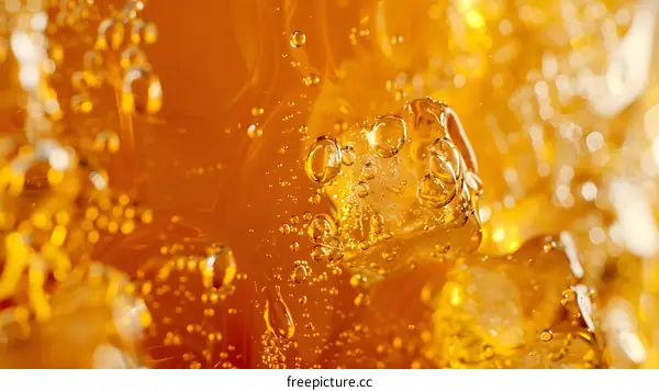 Close Up Bubbles and Ice in Orange Drink