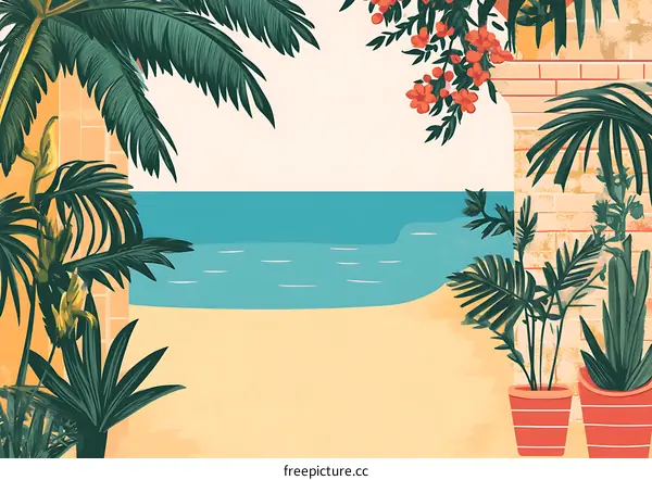 Tropical Summer Beach Scene Illustration
