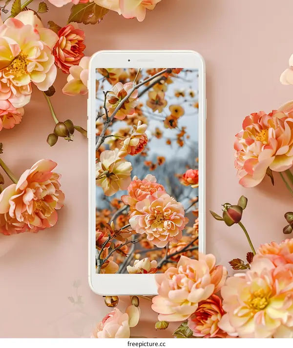 Phone Screen With Flowers In Bloom
