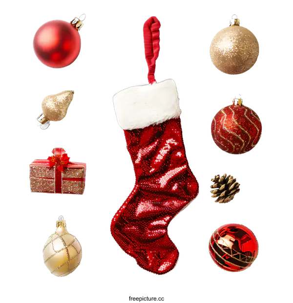 [Transparent Background PNG]Christmas Stocking With Ornaments And Gift