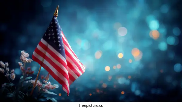 American Flag in a Dark Blue Background