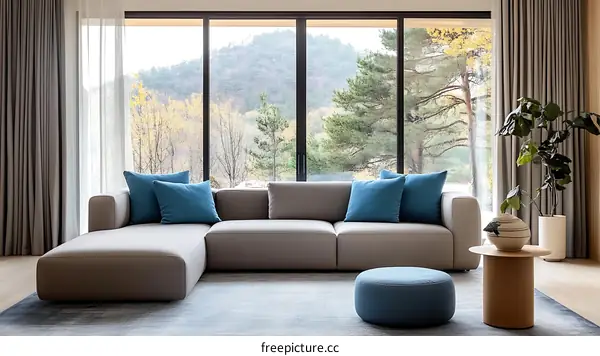 Modern Living Room with Sectional Sofa and Panoramic View