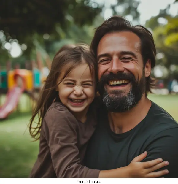 Happy father and daughter laughing together in the park