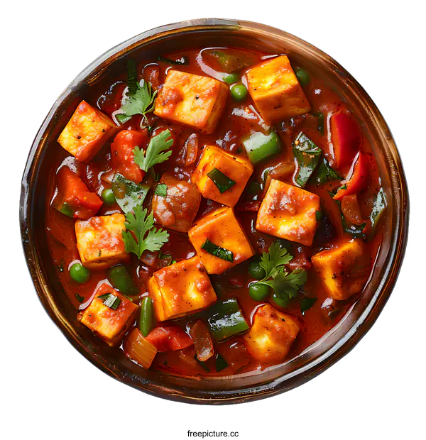 [Transparent Background PNG]cubes of paneer in a tomato sauce