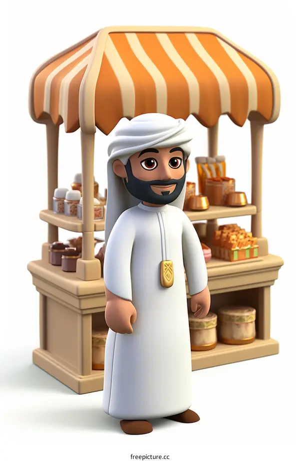 Arab man selling food from his market stall