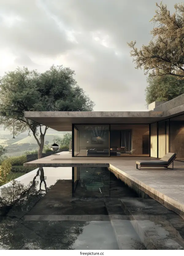Modernist Villa Design with Infinity Pool and Hillside Views
