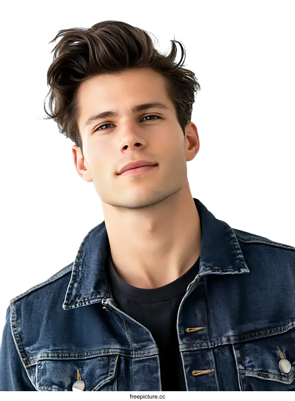 [Transparent Background PNG]Closeup Portrait of a Stylish Man in a Denim Jacket