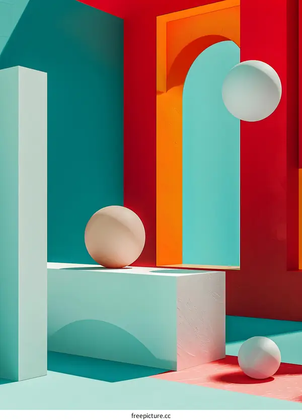 Abstract 3D  Art With Geometric Shapes and Spheres