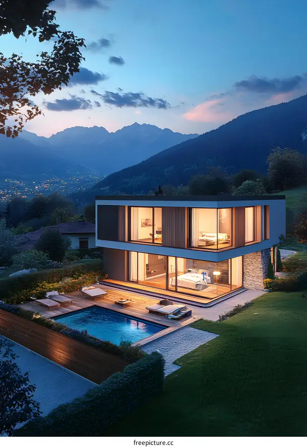 Modern House with Swimming Pool and Mountain View