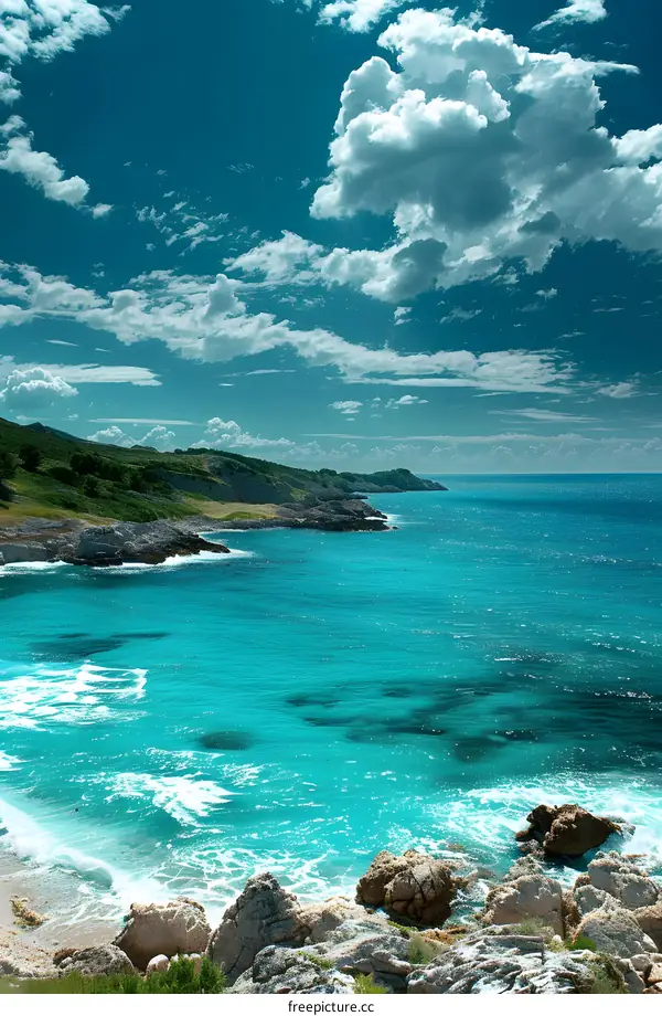 Rocky beach and clear blue sea
