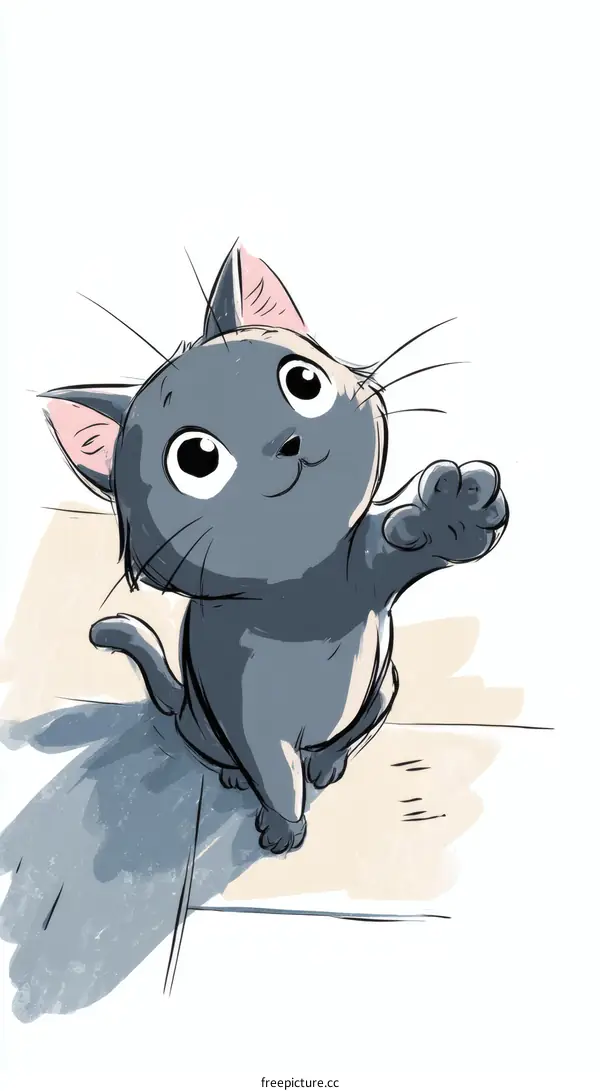 Cute Gray Cat Looking Up Illustration