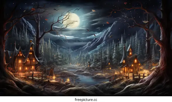 Fantasy Village in the Moonlight