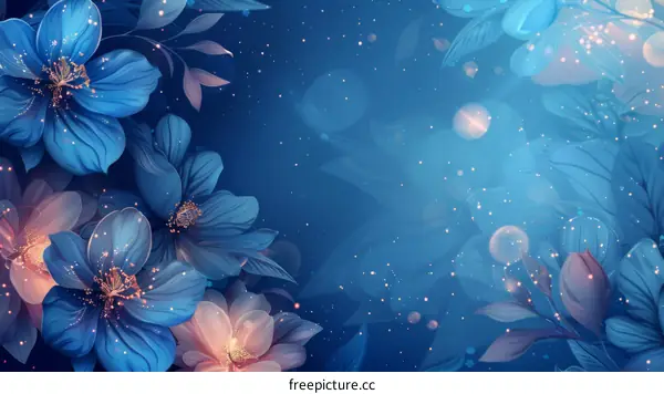 Blue Flowers Blooming in the Night Sky