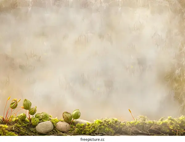 Abstract Nature Background with Green Moss and Stones