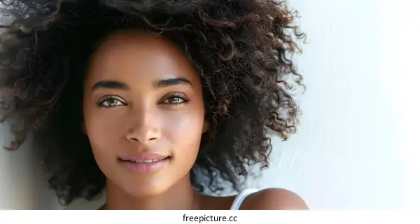 Close up Portrait of Beautiful Woman with Curly Hair