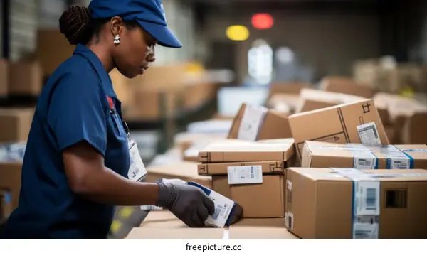 African American woman working in a warehouse