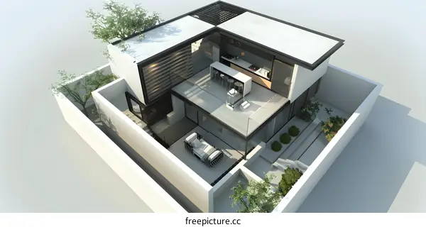 Modern House with Rooftop Garden and Patio Design
