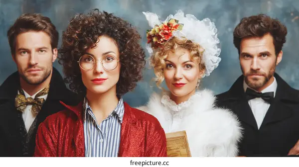 Vintage Style Portrait of Four People