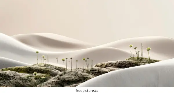 Minimalist Desert Landscape with Green Plants