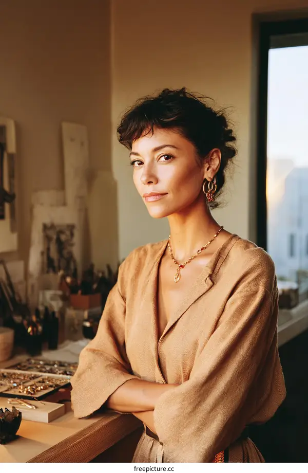 Woman artisan in her jewelry workshop studio