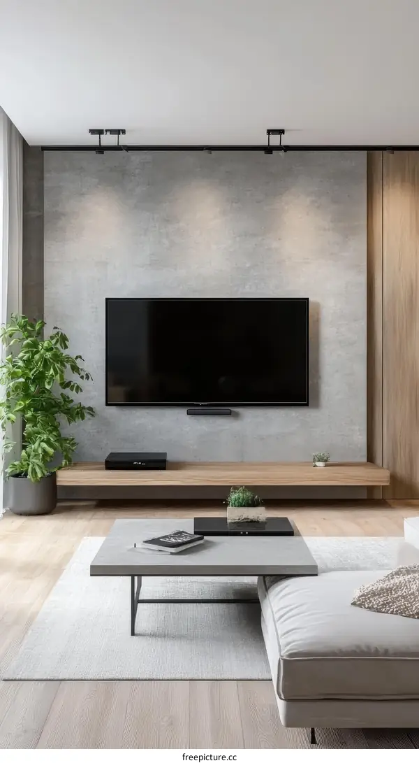 Modern Living Room Interior Design with Concrete Elements
