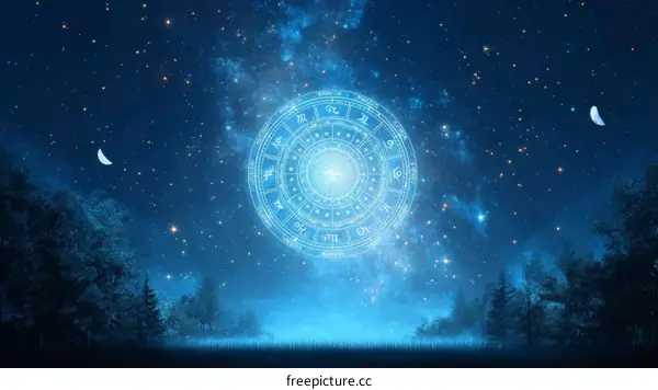 Night Sky Zodiac Wheel in a Forest Landscape