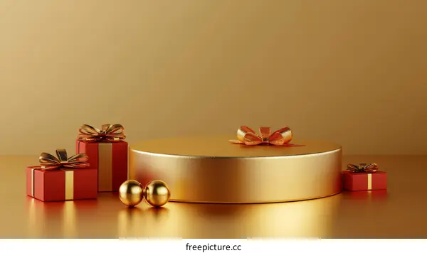 Luxury Gold Podium with Red Gift Boxes