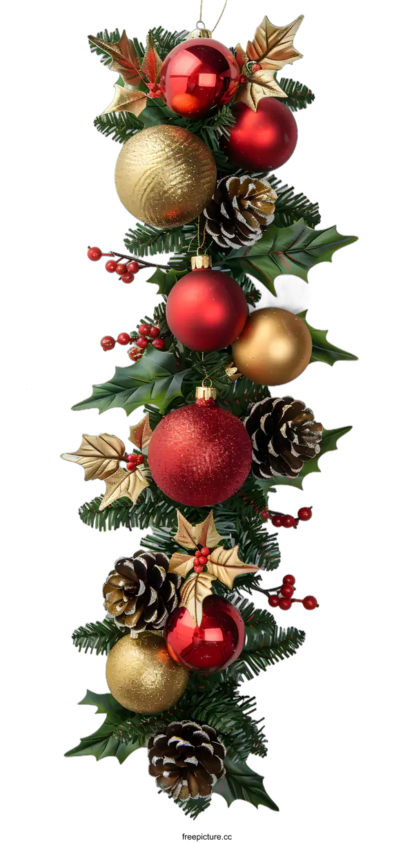 [Transparent Background PNG]Christmas Decoration with Red and Gold Ornaments