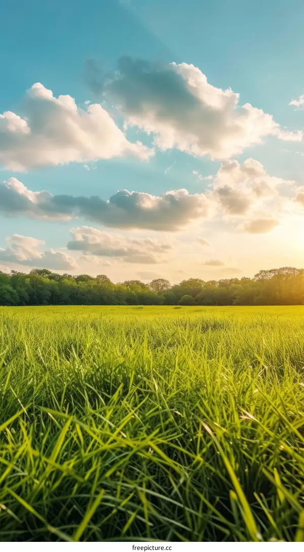 Green Grass Field Under Blue Sky With White Clouds