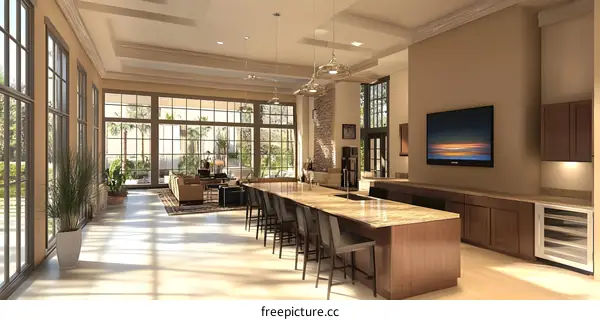 Modern Kitchen Interior Design with Large Windows