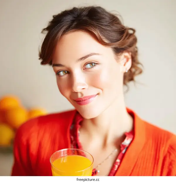 Woman Drinking Orange Juice Portrait