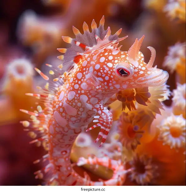 Underwater Close Up of a Red and White Dragonet Fish