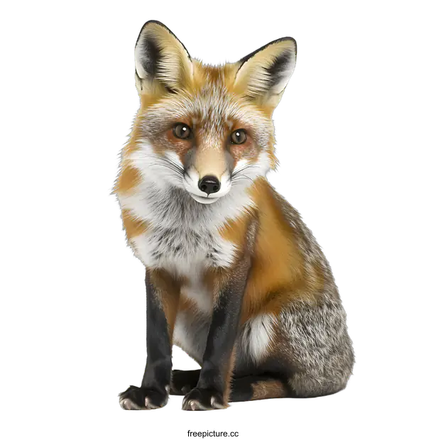 [Transparent Background PNG]Red Fox Sitting on White Background