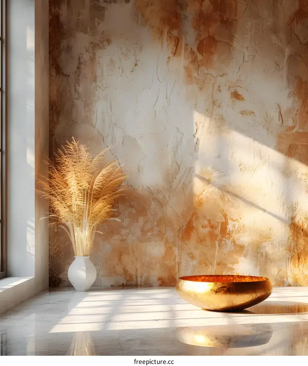 Modern Minimalist Interior Bathed in Warm Sunlight