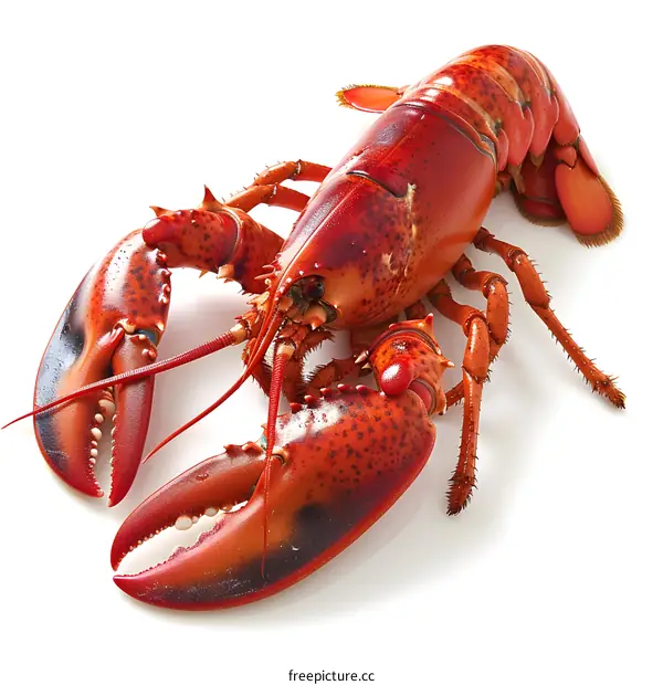 A bright red lobster on a white background