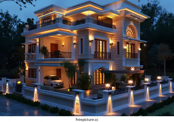 A beautiful house with a white exterior and a black roof.