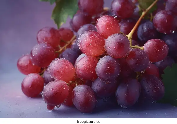 Close Up of Fresh Red Grapes with Water Droplets